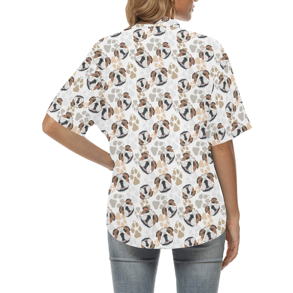 English Bulldog Pattern Print Design 01 Women's All Over Print Hawaiian Shirt