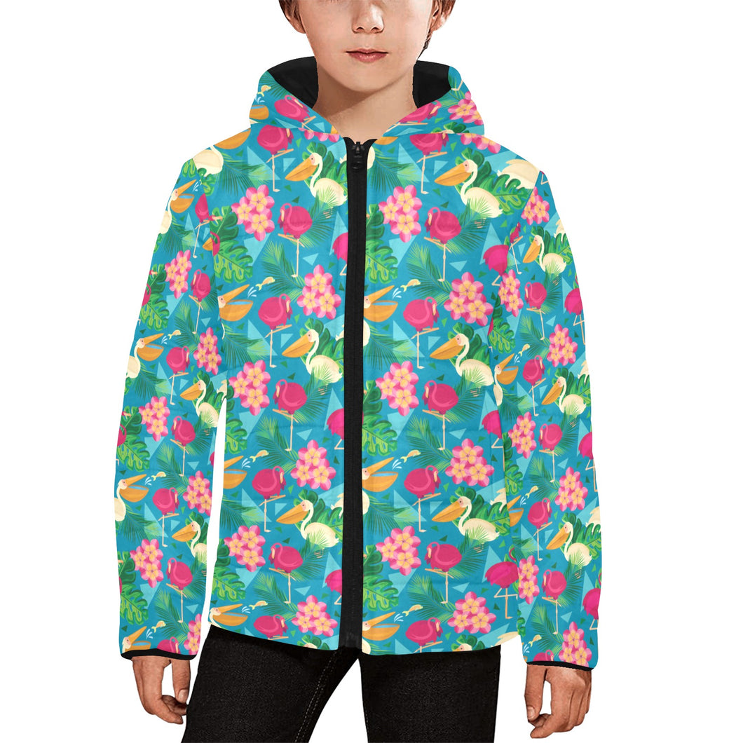 Pelican Pattern Print Design 03 Kids' Boys' Girls' Padded Hooded Jacket