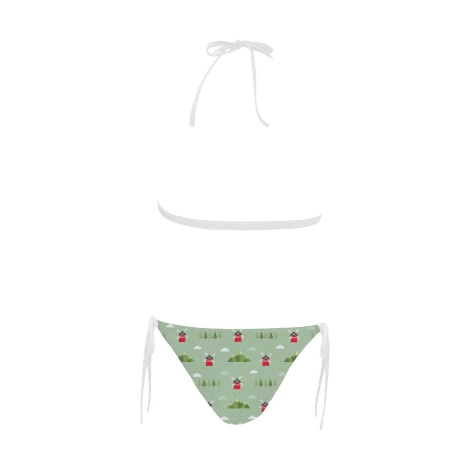 Windmill Green Pattern Sexy Bikinis Two-Pieces Swimsuits