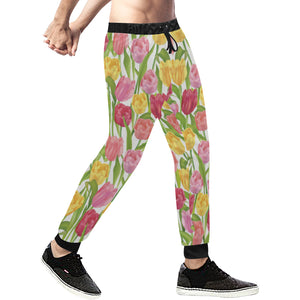 Pink Red Yellow Tulip Pattern Unisex Casual Sweatpants