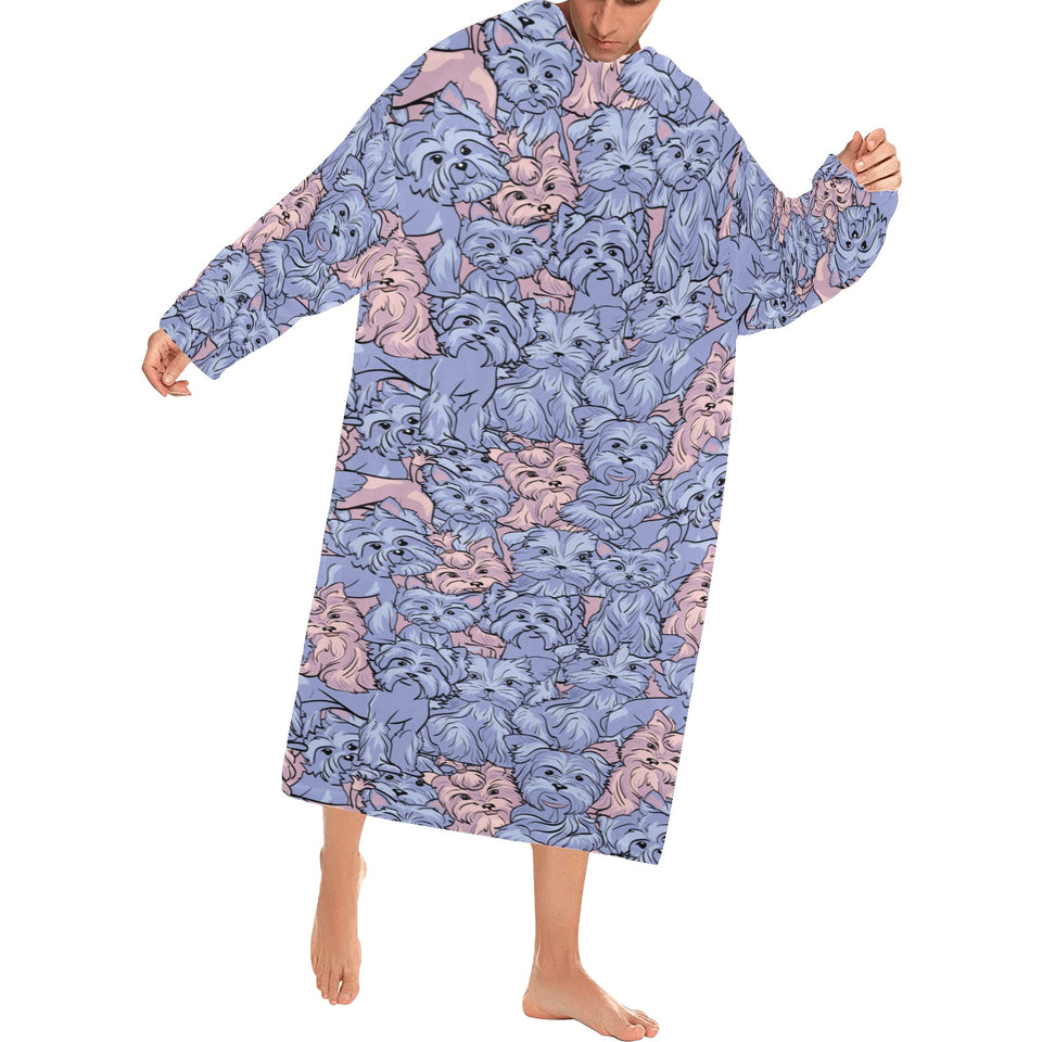 Yorkshire Terrier Pattern Print Design 02 Blanket Robe with Sleeves