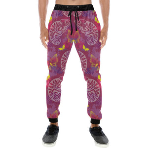 Pink Chameleon Lizard Butterfly Pattern Unisex Casual Sweatpants