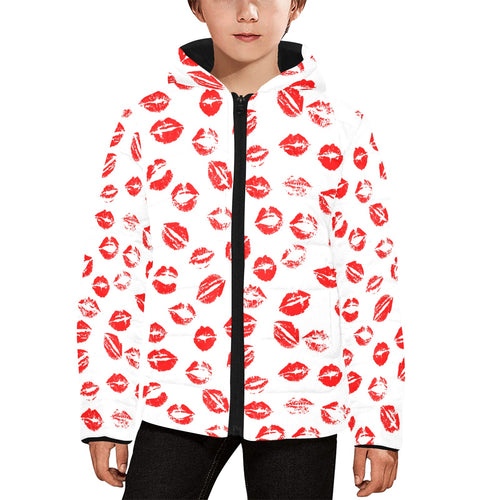 Lips Pattern Print Design 01 Kids' Boys' Girls' Padded Hooded Jacket