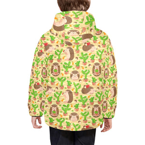 Hedgehog Pattern Print Design 02 Kids' Boys' Girls' Padded Hooded Jacket