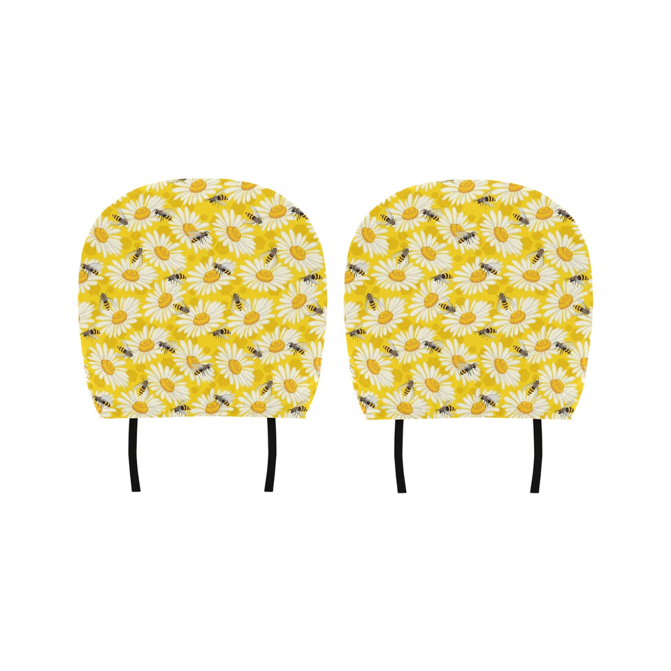 Bee Daisy Pattern Car Headrest Cover