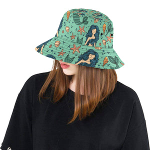 Mermaid Pattern Green Background Unisex Bucket Hat