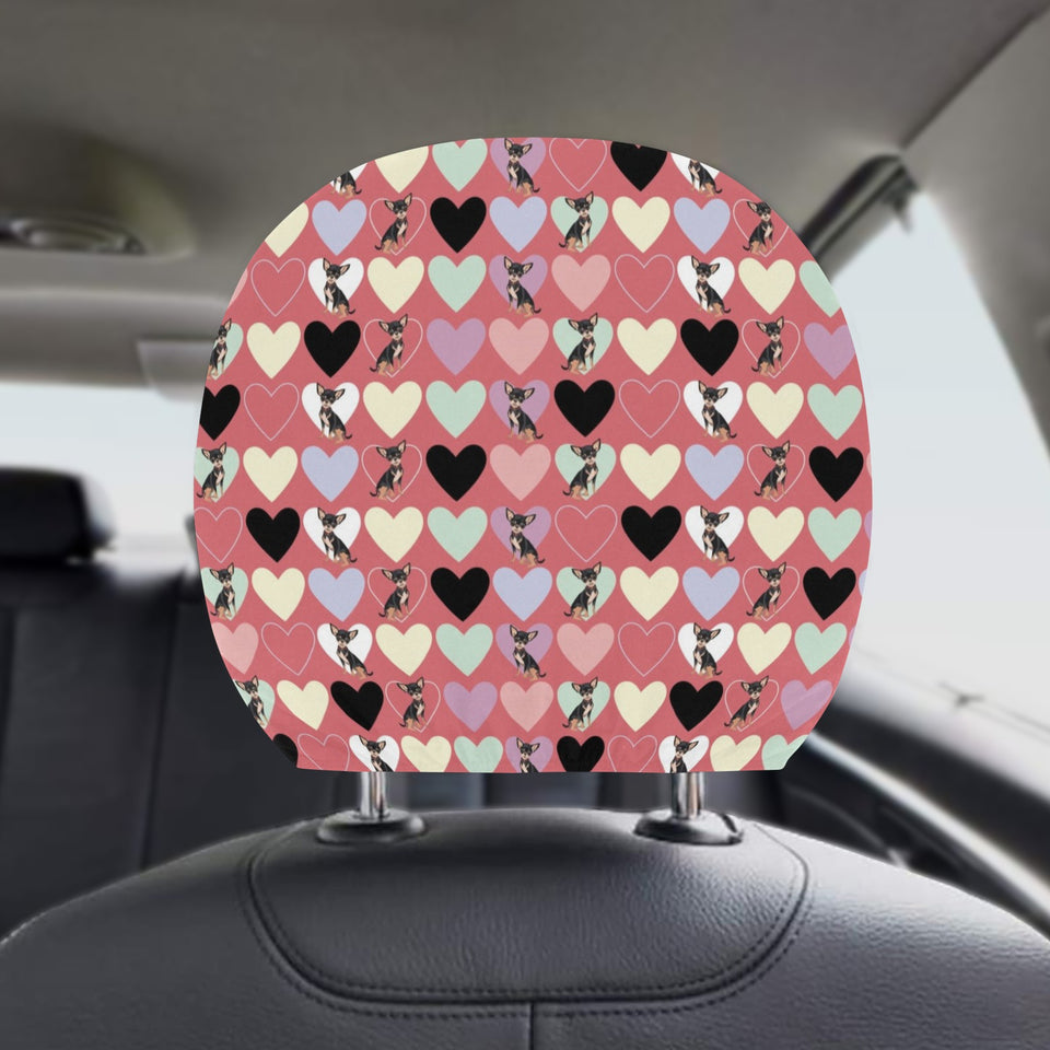 Chihuahua Heart Pink Pattern Car Headrest Cover