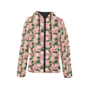 Rose Pattern Print Design 04 Women's Padded Hooded Jacket