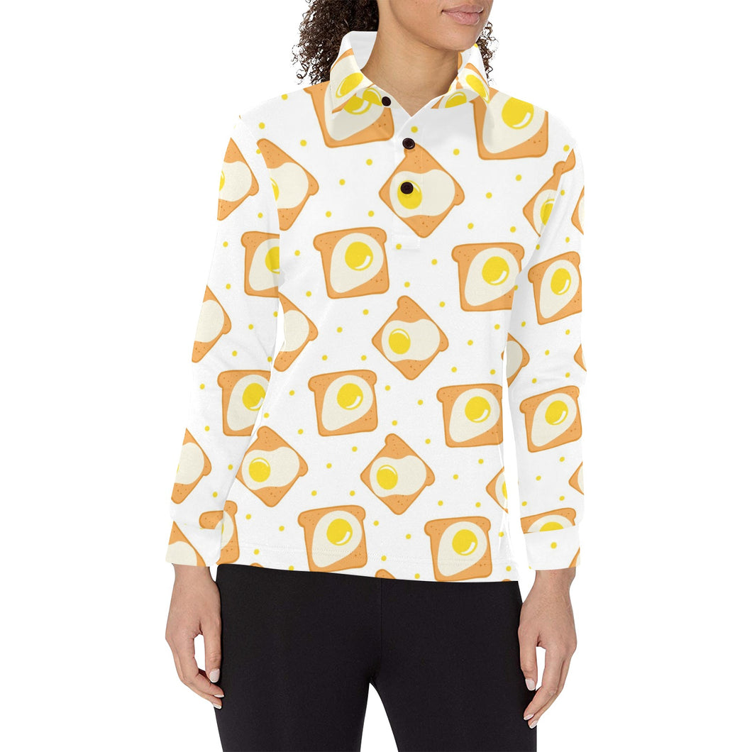 Bread Toast Pattern Print Design 02 Women's Long Sleeve Polo Shirt