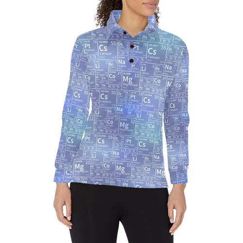 Chemistry Periodic Table Pattern Print Design 02 Women's Long Sleeve Polo Shirt