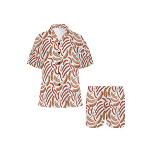 Sausage Pattern Print Design 05 Women's V-Neck Short Pajama Set