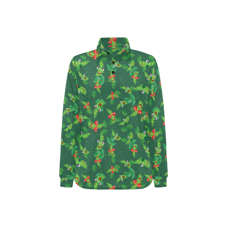 Green Peas Pattern Print Design 05 Women's Long Sleeve Polo Shirt