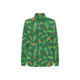 Green Peas Pattern Print Design 05 Women's Long Sleeve Polo Shirt