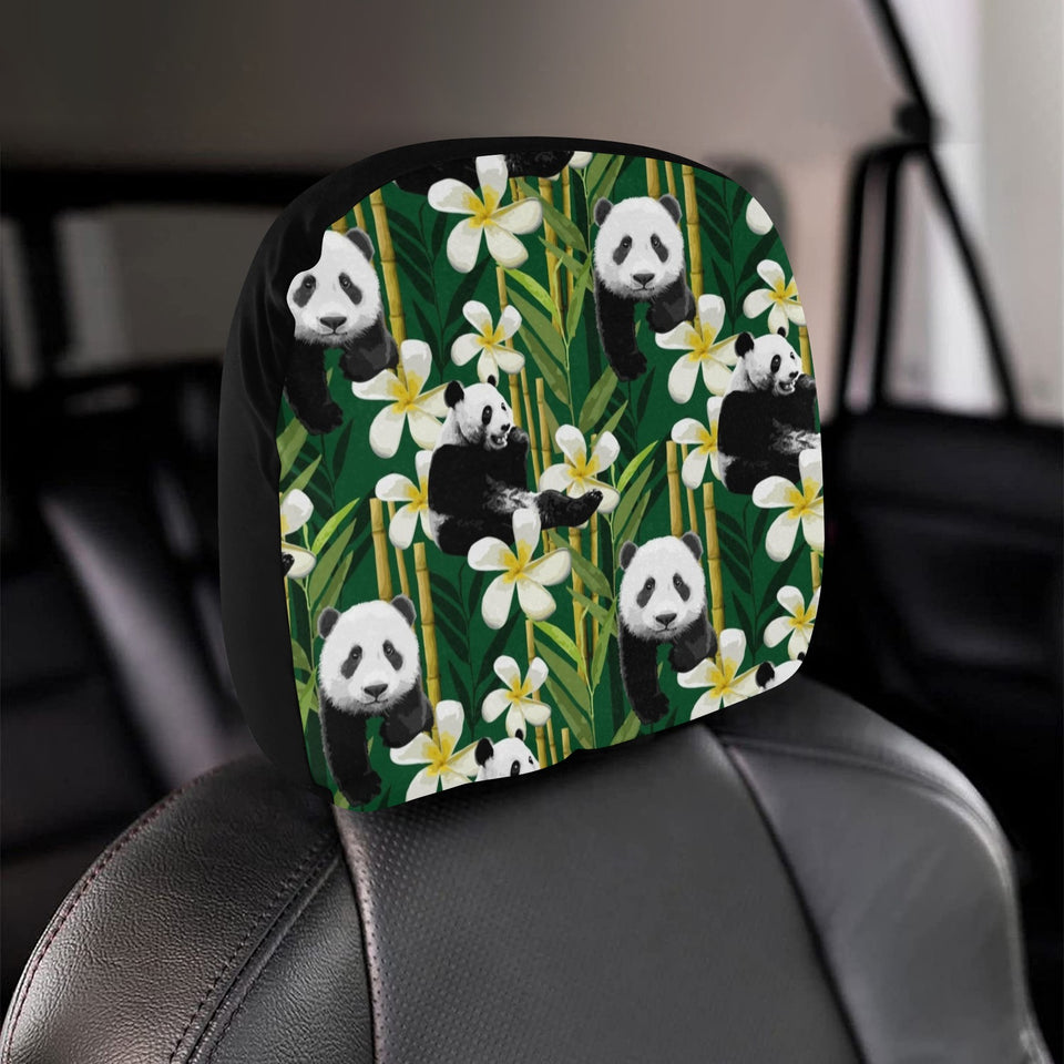 Panda Bamboo Flower Pattern Car Headrest Cover