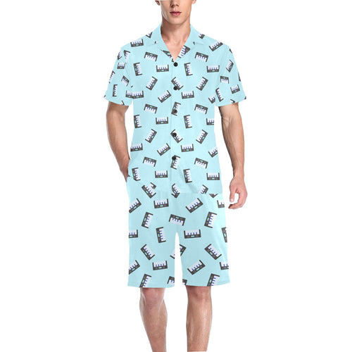 Piano Pattern Print Design 05 Men's V-Neck Short Pajama Set