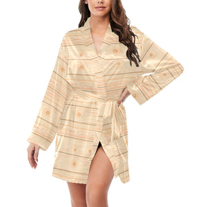 Wood Printed Pattern Print Design 05 Women's Long Sleeve Belted Night Robe