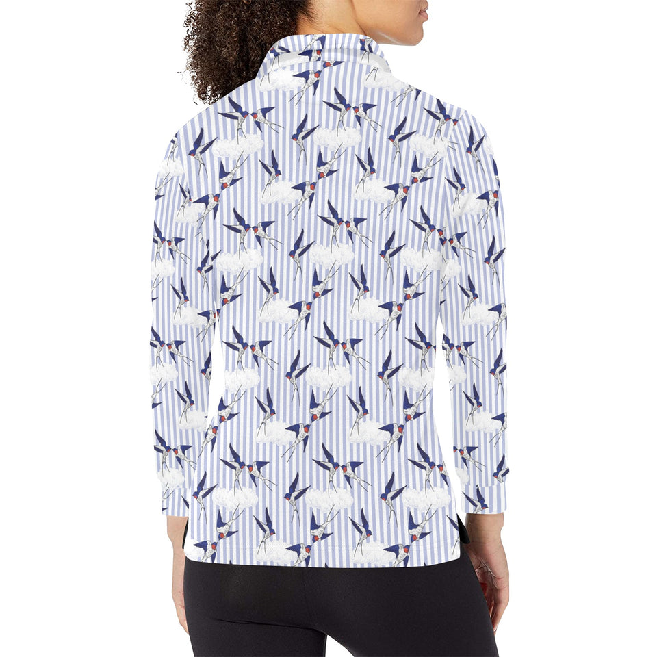 Swallow Pattern Print Design 03 Women's Long Sleeve Polo Shirt