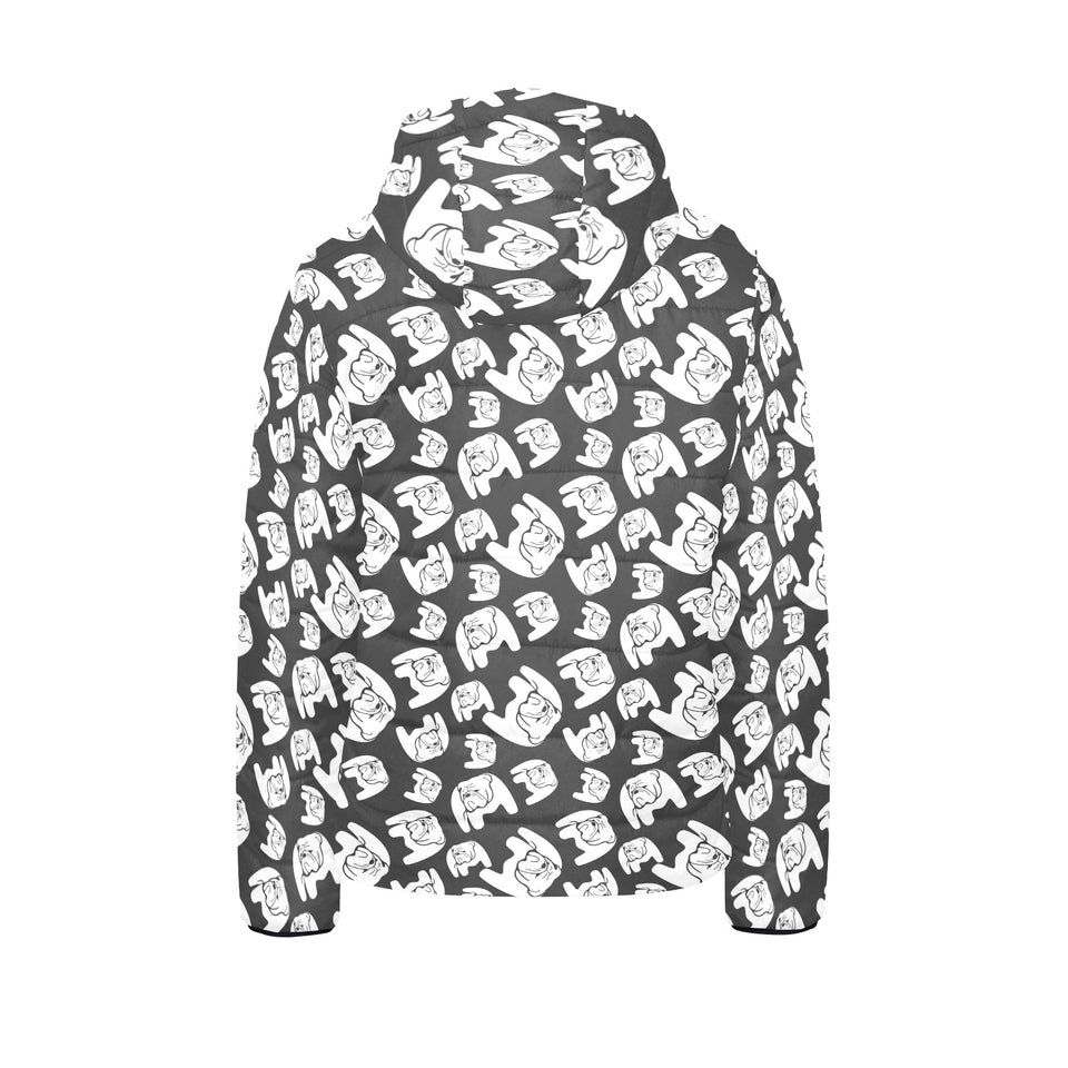 English Bulldog Pattern Print Design 02 Kids' Boys' Girls' Padded Hooded Jacket