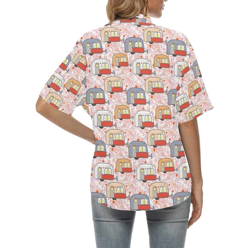 Camper Van Pattern Print Design 01 Women's All Over Print Hawaiian Shirt