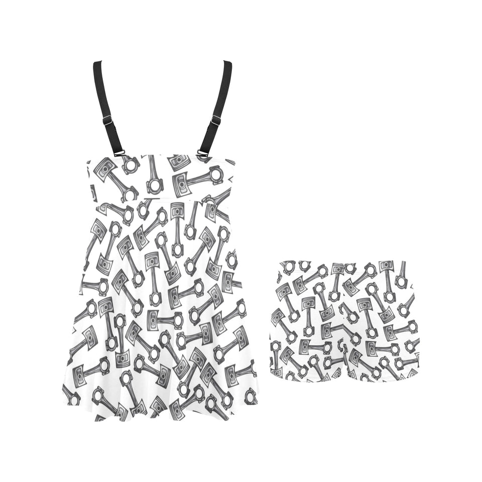 Engine Piston Pattern Print Design 01 Chest Sexy Pleated Two Piece Swim Dress