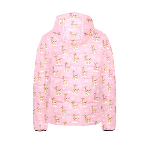 Giraffe Pattern Print Design 01 Kids' Boys' Girls' Padded Hooded Jacket