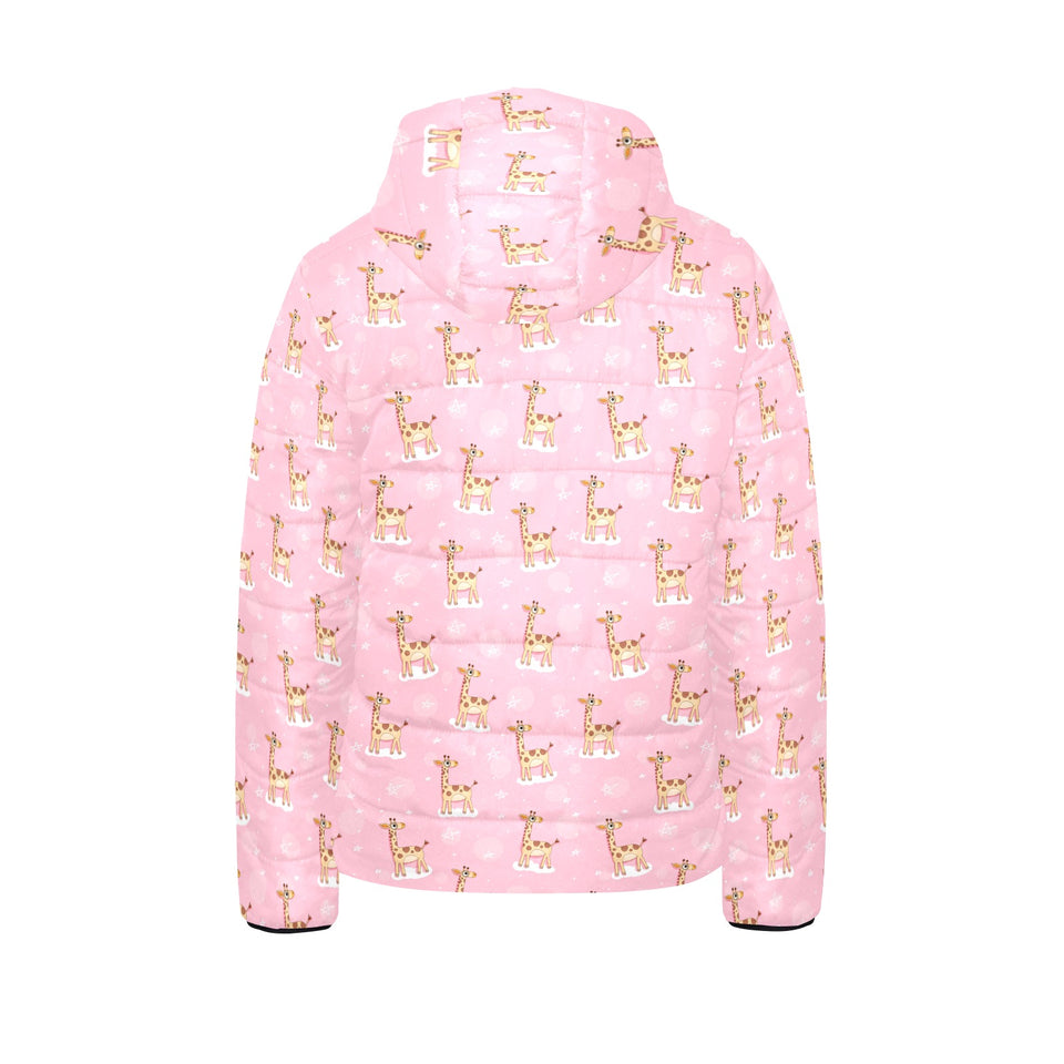 Giraffe Pattern Print Design 01 Kids' Boys' Girls' Padded Hooded Jacket