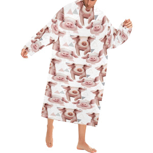 Pig Pattern Print Design 04 Blanket Robe with Sleeves