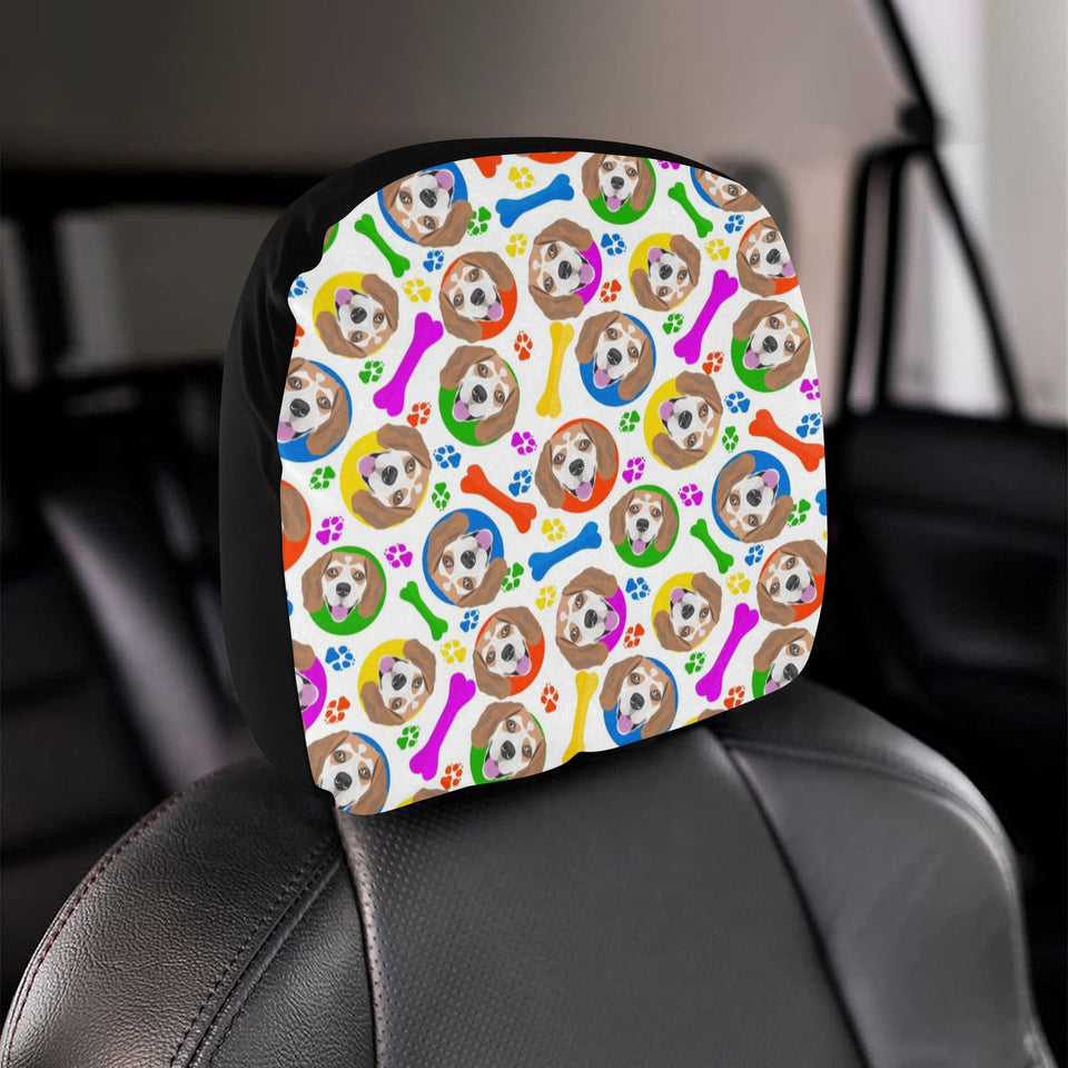 Colorful Beagle Bone Pattern Car Headrest Cover