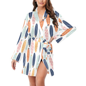 Surfboard Pattern Print Design 04 Women's Long Sleeve Belted Night Robe