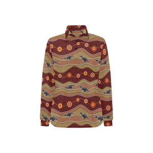 Kangaroo Aboriginal Pattern Women's Long Sleeve Polo Shirt