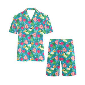 Pelican Pattern Print Design 03 Men's V-Neck Short Pajama Set