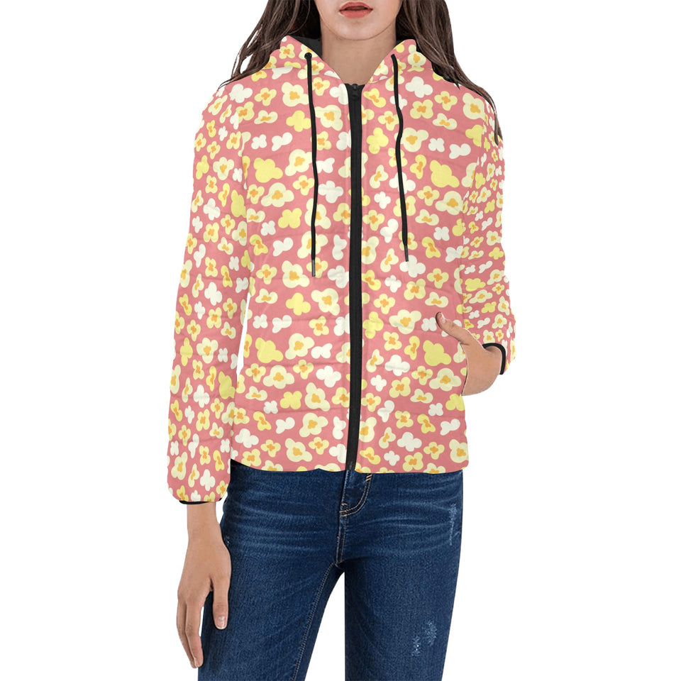 Popcorn Pattern Print Design 01 Women's Padded Hooded Jacket