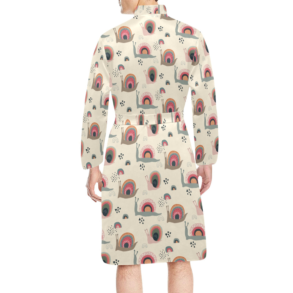 Snail Pattern Print Design 04 Men's Long Sleeve Belted Night Robe