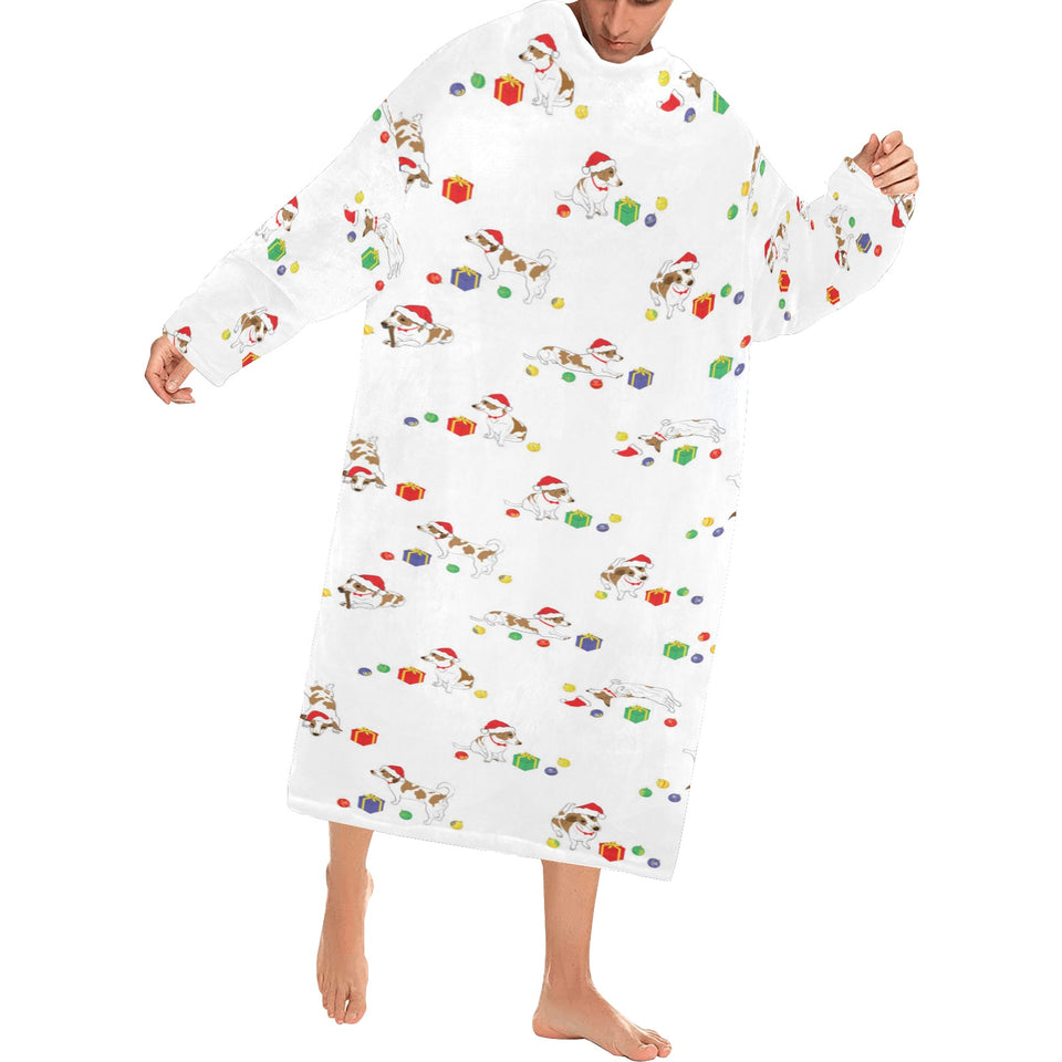 Jack Russel Pattern Print Design 02 Blanket Robe with Sleeves