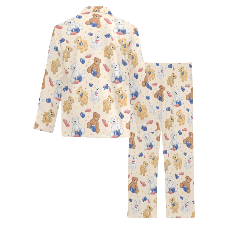 Teddy Bear Pattern Print Design 01 Men's Long Pajama Set