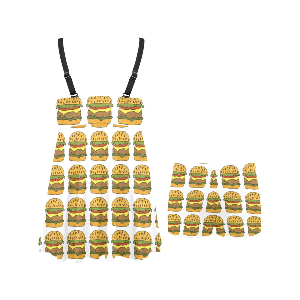 Hamburger Pattern Print Design 05 Chest Sexy Pleated Two Piece Swim Dress