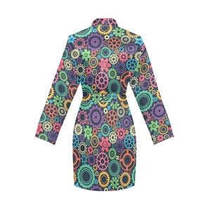 Gear Pattern Print Design 02 Women's Long Sleeve Belted Night Robe