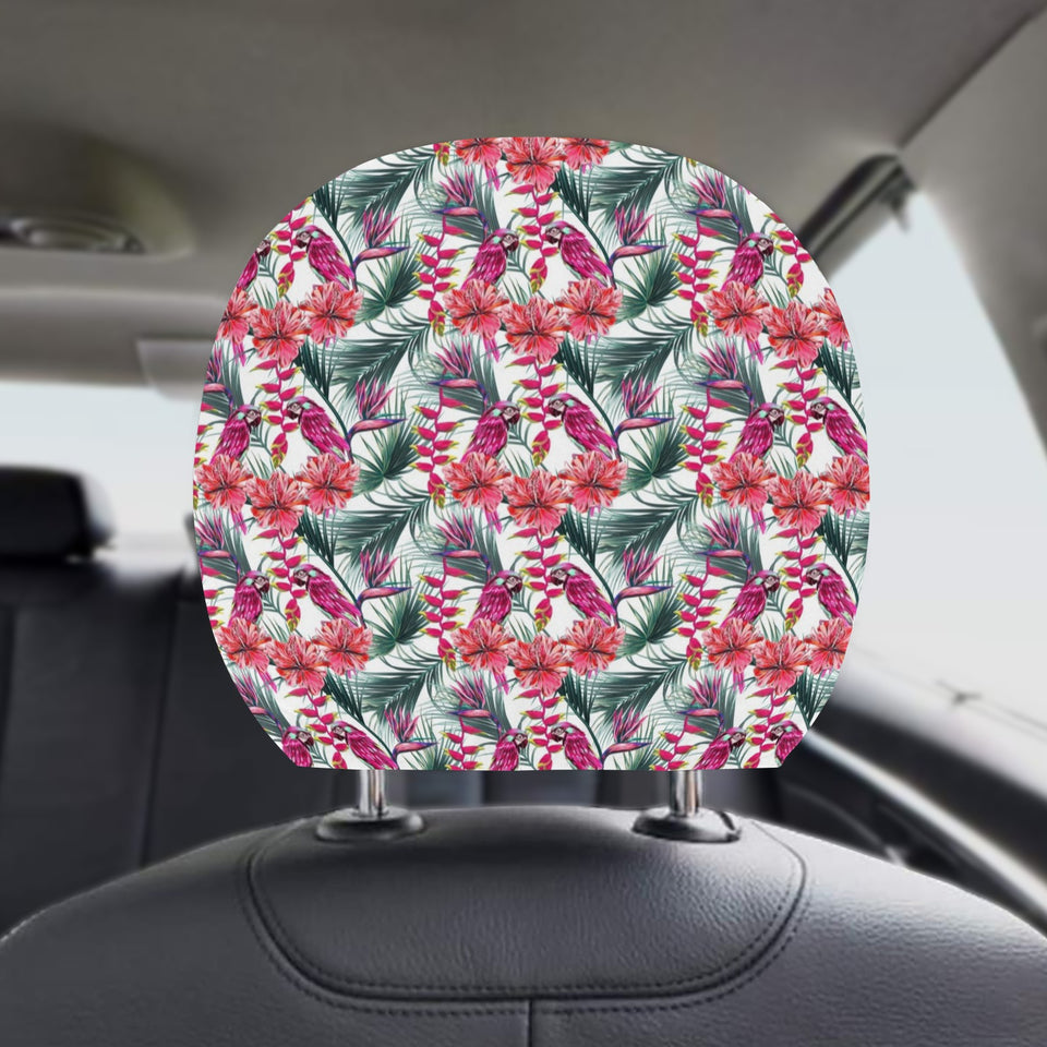 Pink Parrot Heliconia Pattern Car Headrest Cover