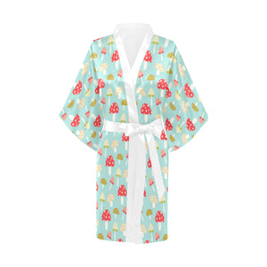 Mushroom Pattern Background Women's Short Kimono Robe