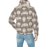 Hippopotamus Pattern Print Design 04 Men's Padded Hooded Jacket(ModelH42)