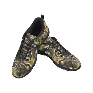 Gold Dragon Pattern Men's Sneakers Black