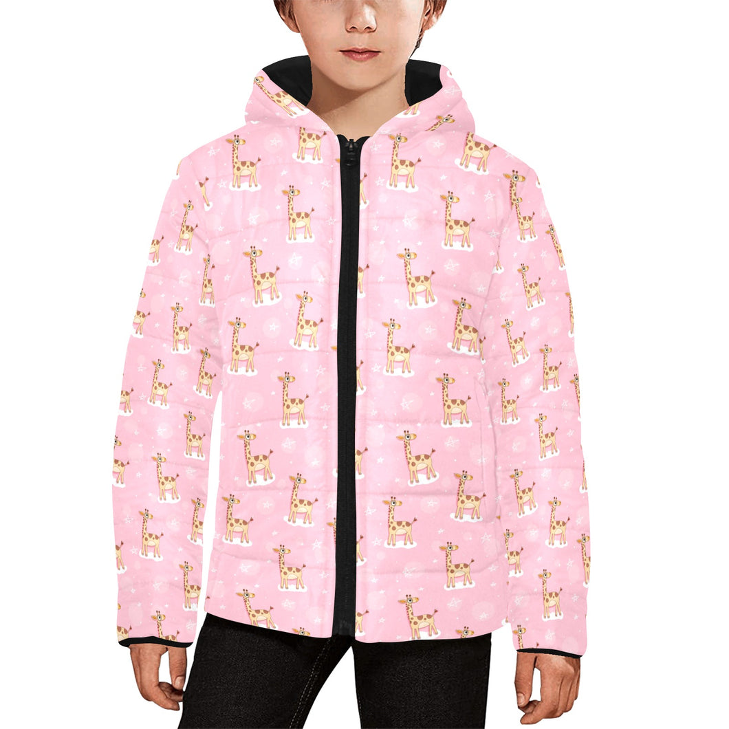 Giraffe Pattern Print Design 01 Kids' Boys' Girls' Padded Hooded Jacket