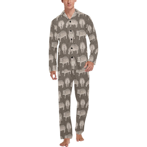 Hippopotamus Pattern Print Design 04 Men's Long Pajama Set