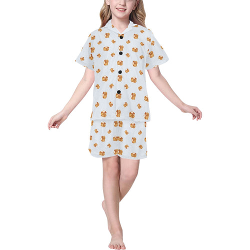 Pancake Pattern Print Design 03 Kids' Boys' Girls' V-Neck Short Pajama Set