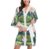 Lotus Waterlily Pattern background Women's Short Kimono Robe