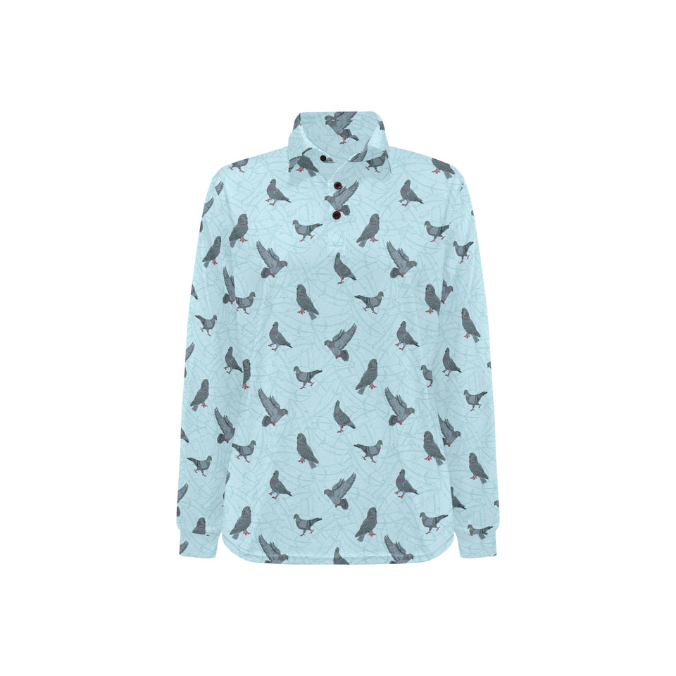 Pigeon Pattern Print Design 02 Women's Long Sleeve Polo Shirt