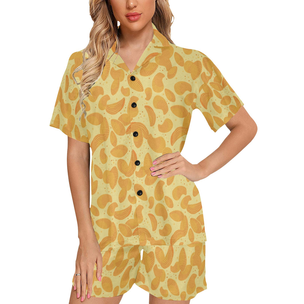 Potato Chips Pattern Print Design 04 Women's V-Neck Short Pajama Set