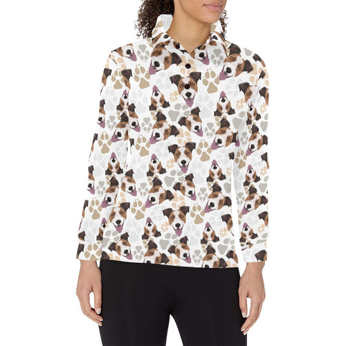 Jack Russel Pattern Print Design 05 Women's Long Sleeve Polo Shirt