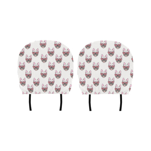 French Bulldog Heart Sunglass Pattern Car Headrest Cover