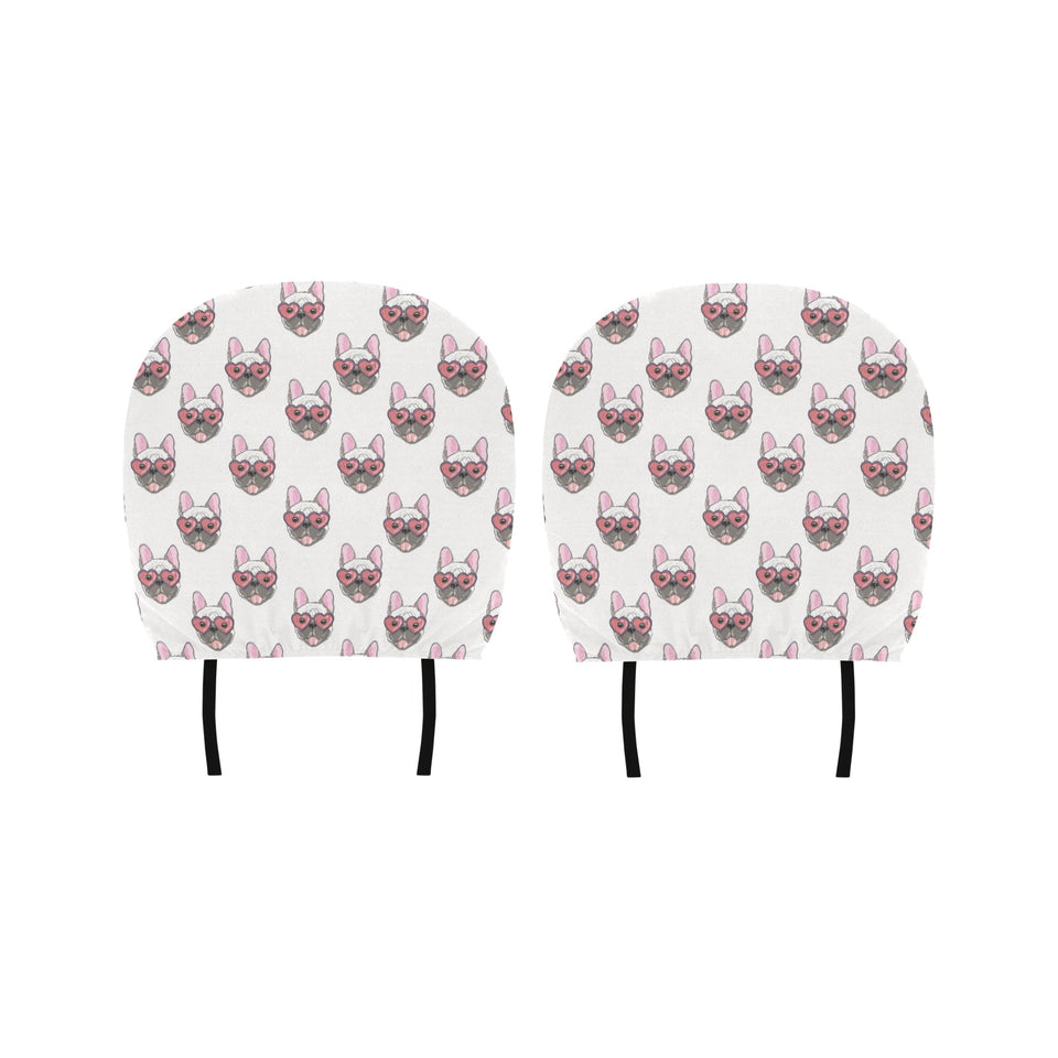 French Bulldog Heart Sunglass Pattern Car Headrest Cover